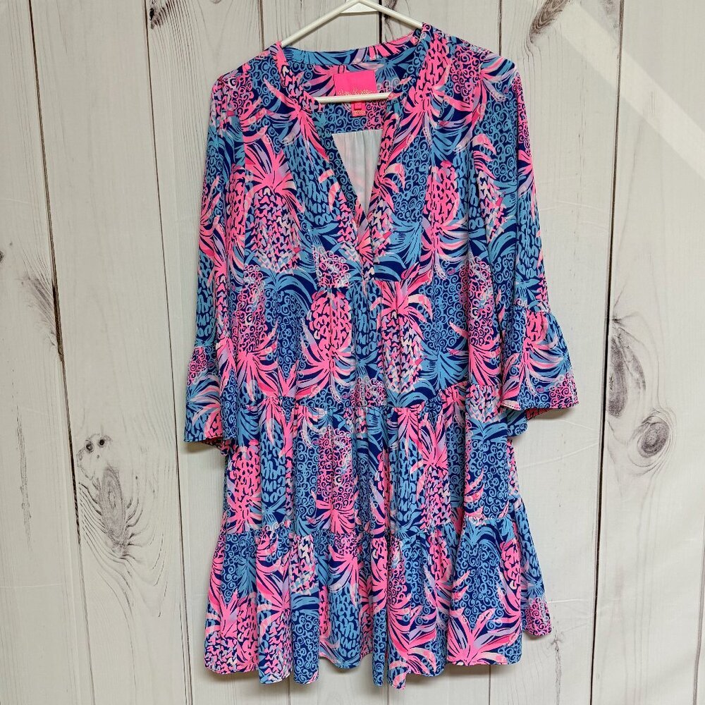 Lilly Pulitzer Women’s 4 Gabriel Tunic Dress Borealis Blue Tropic Down Under EUC